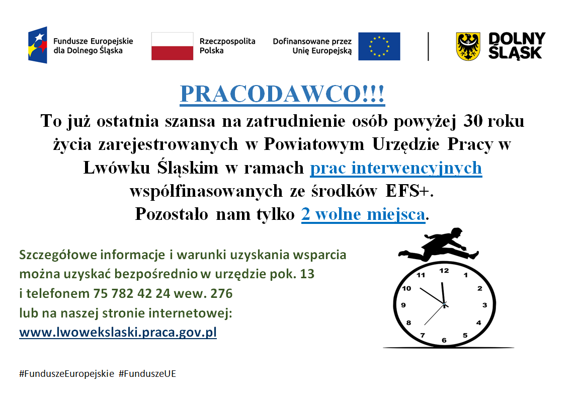 Zdjęcie artykułu Ostatnia możliwość zatrudnienia osób powyżej 30. roku życia w ramach prac interwencyjnych współfinansowanych ze środków EFS+