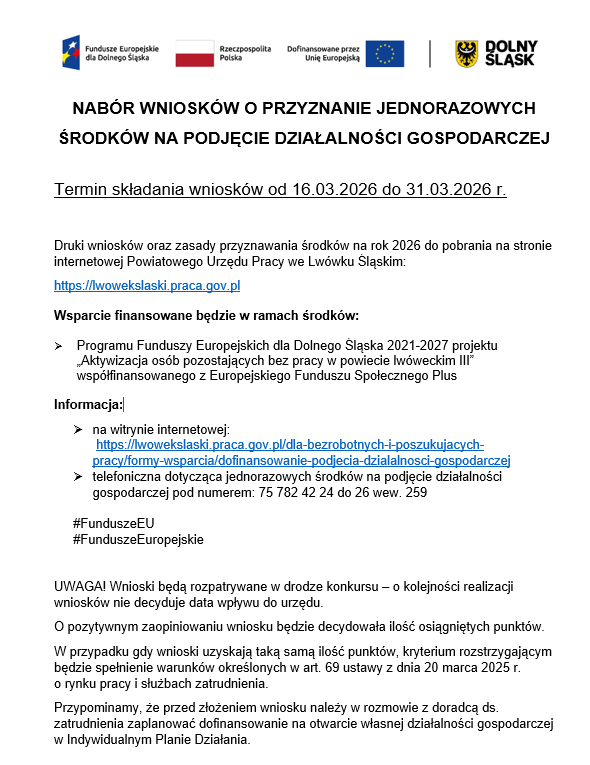 Obrazek dla: NABÓR WNIOSKÓW O PRZYZNANIE JEDNORAZOWYCH ŚRODKÓW NA...