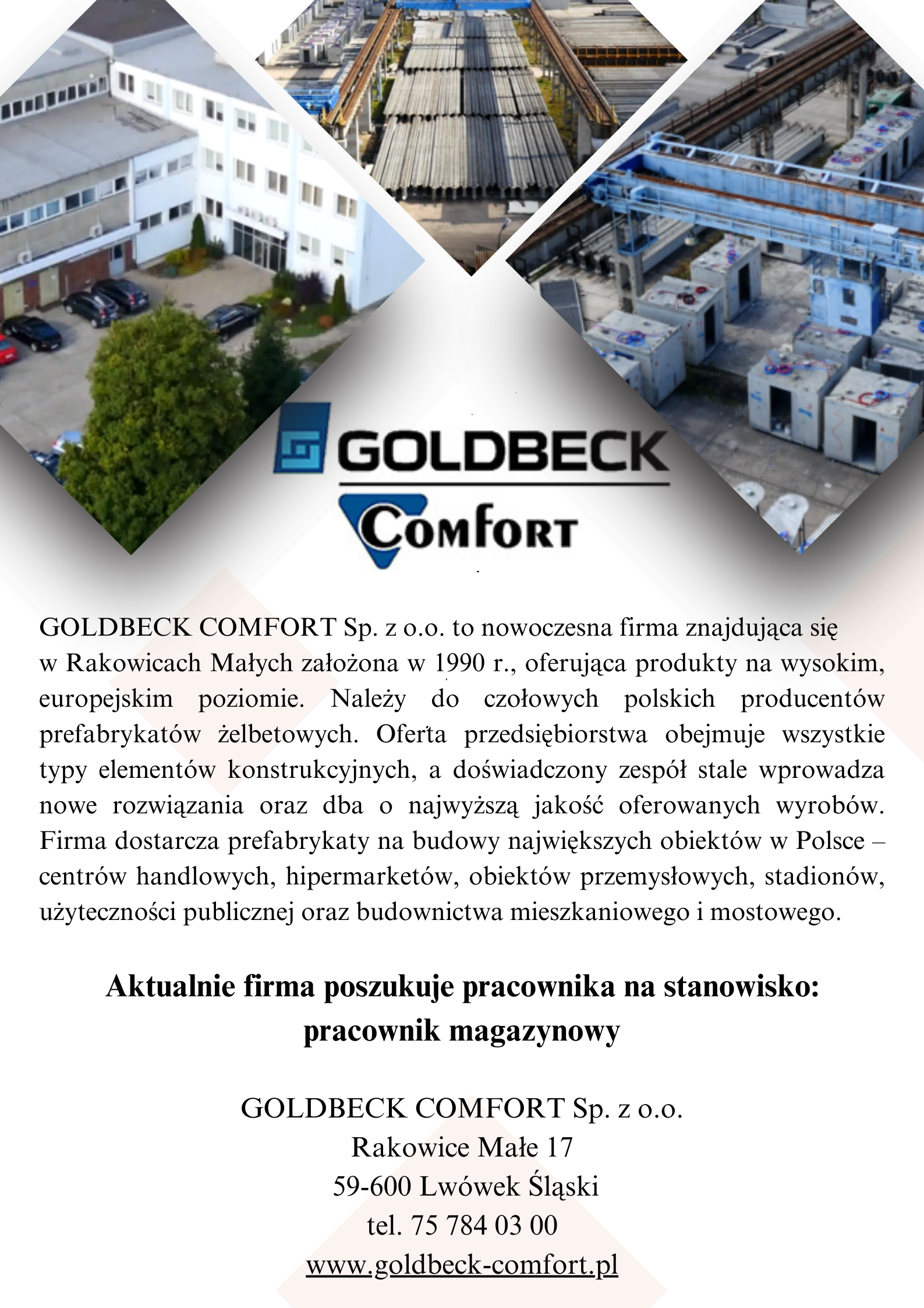 Obrazek dla: Praca w Goldbeck Comfort Sp. z o.o. Rakowice Małe