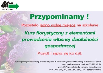 Zdjęcie artykułu Wolne miejsce na szkolenie zawodowe - Kurs florystyczny z elementami prowadzenia własnej działalności gospodarczej